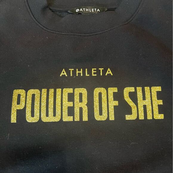 Athleta "Power of SHE" Black Crewneck Women's Sweatshirt Size XS Black Glitter - Picture 3 of 10